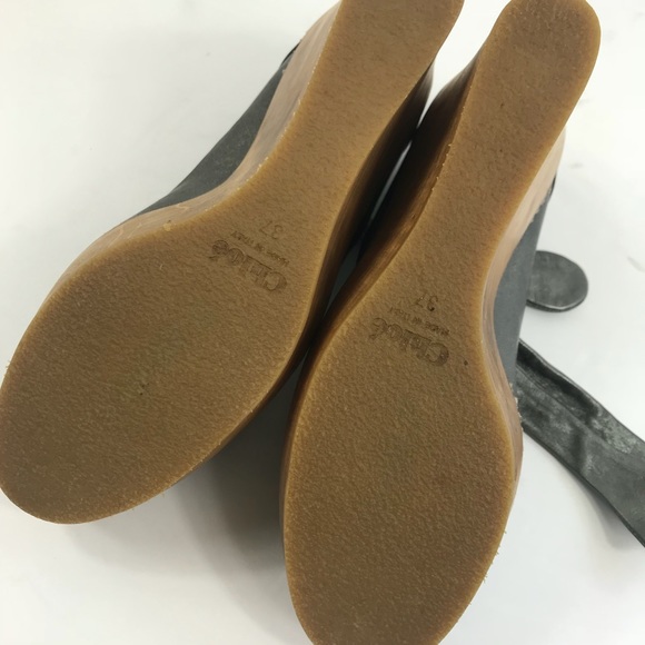 Chloe Maryjane Pewter Leather Wooden Platform 7 - Picture 8 of 8